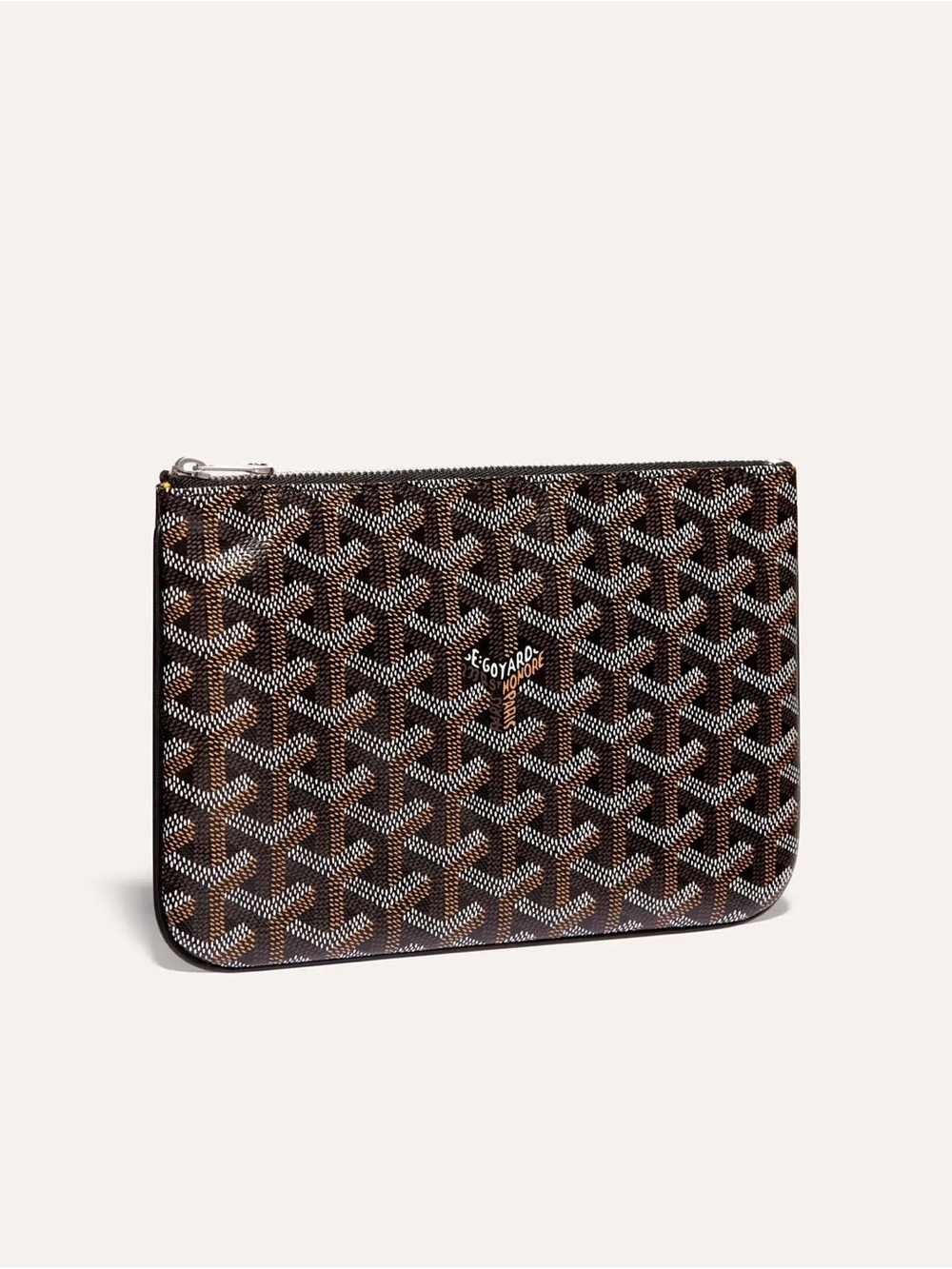 Goyard Black and Brown Chevron Zip Pouch